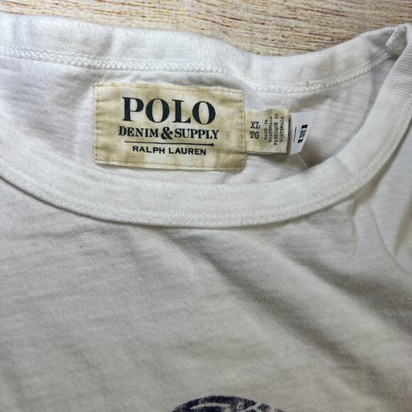 Vintage Polo Ralph Lauren Denim‎ Supply Eagle Logo Tee White T-Shirt Mens XL - Picture 3 of 10